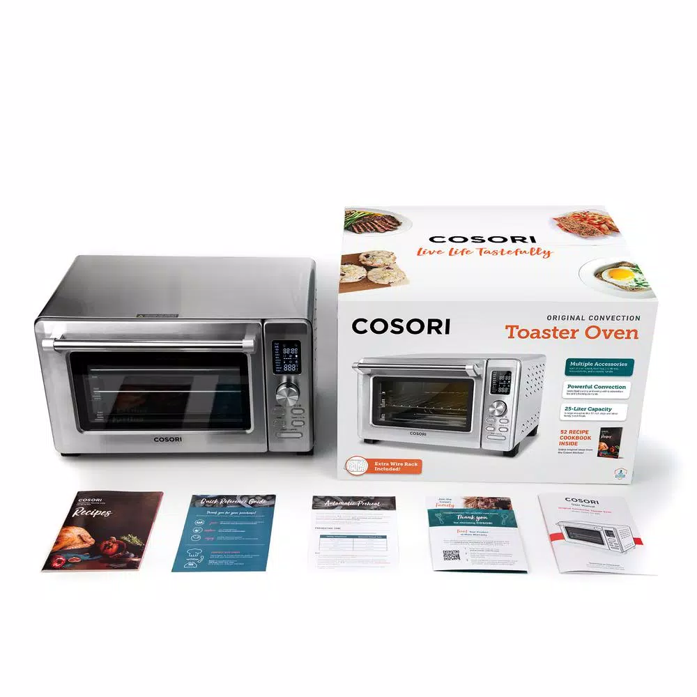 Cosori 25L Convection Toaster Oven with Stainless Steel Finish and Rotisserie Set