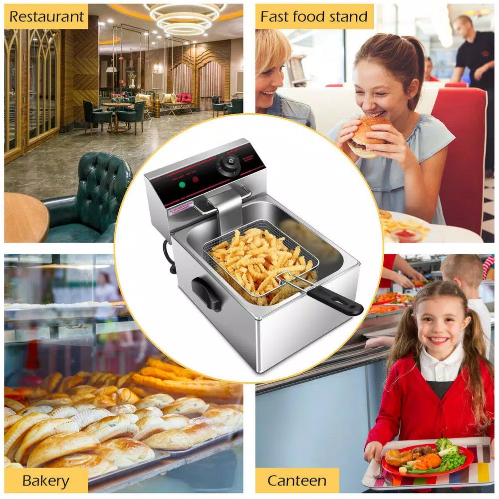 Costway 6.3 Qt. Stainless Steel Commercial Electric Deep Fryer, 2500W Silver