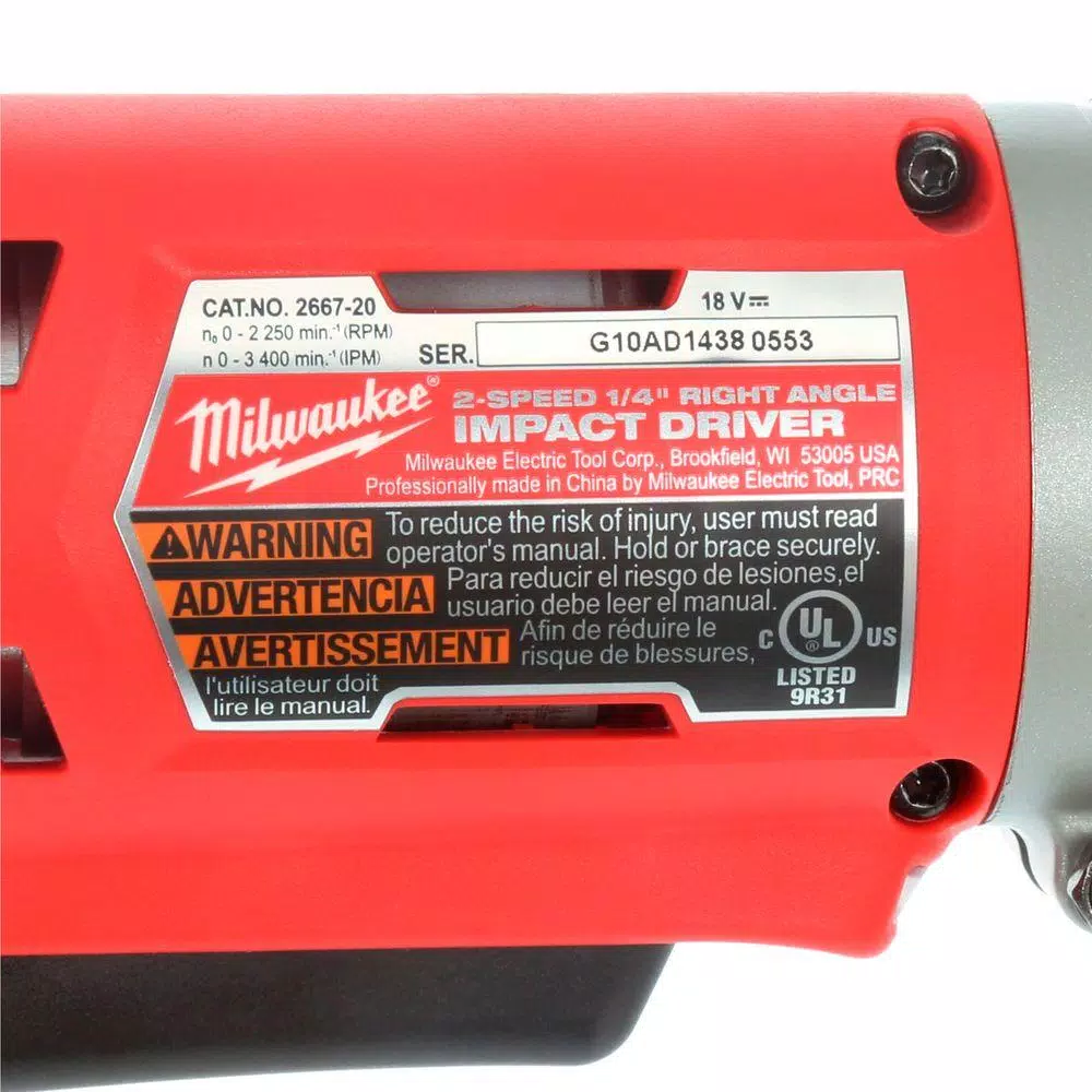 Milwaukee M18 18V Cordless 1/4 in. Hex 2-Speed Right Angle Impact Driver Kit with 5.0 Ah Battery and Charger