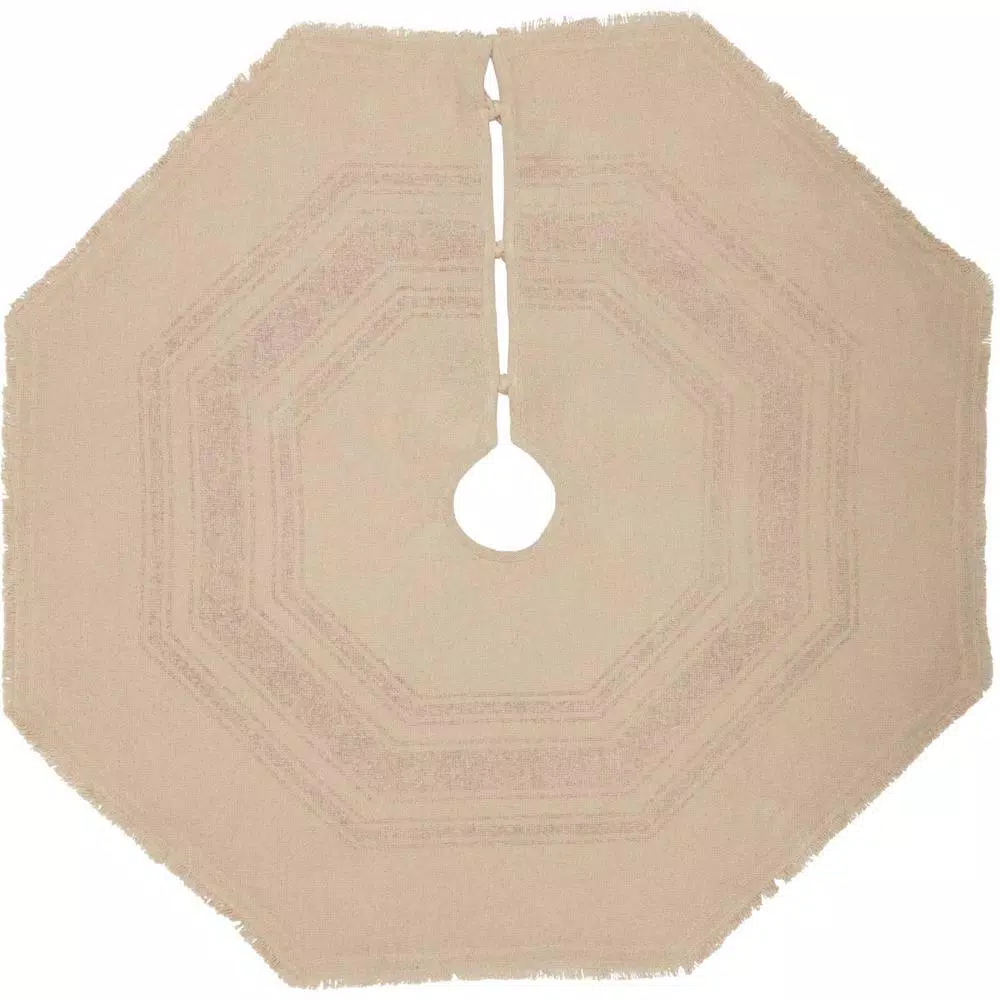 VHC Brands 48 in. Red Vintage Burlap Stripe Farmhouse Christmas Tree Skirt
