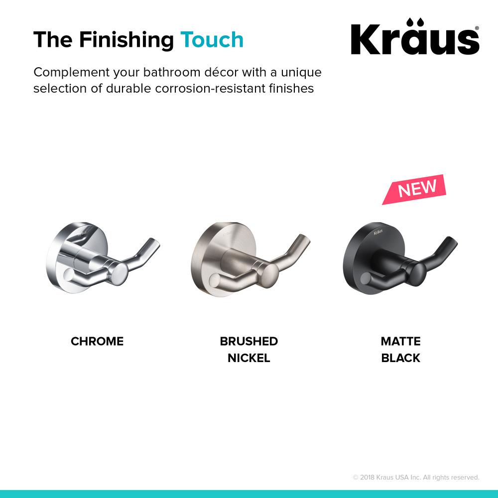 KRAUS Elie Double Robe and Towel Hook, Solid Brass, Chrome
