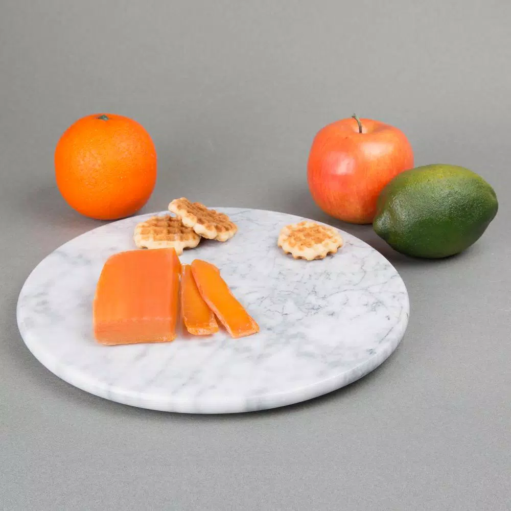 Creative Home 12 in. Natural Off-White Marble Round Serving Board for Cheese, Dessert, and Cake