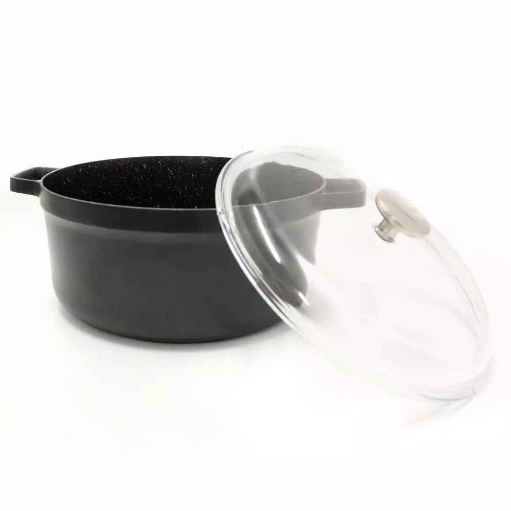 BergHOFF GEM 7.7 qt. Cast Aluminum Nonstick Stock Pot with Glass Lid, Black