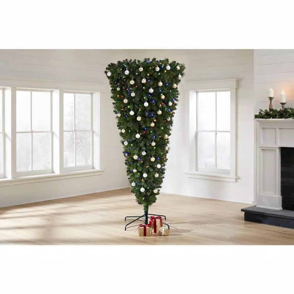 Home Accents Holiday 7 ft Wesley Upside Down Long Needle Pine Pre-Lit LED Artificial Christmas Tree with 420 Color Changing Lights