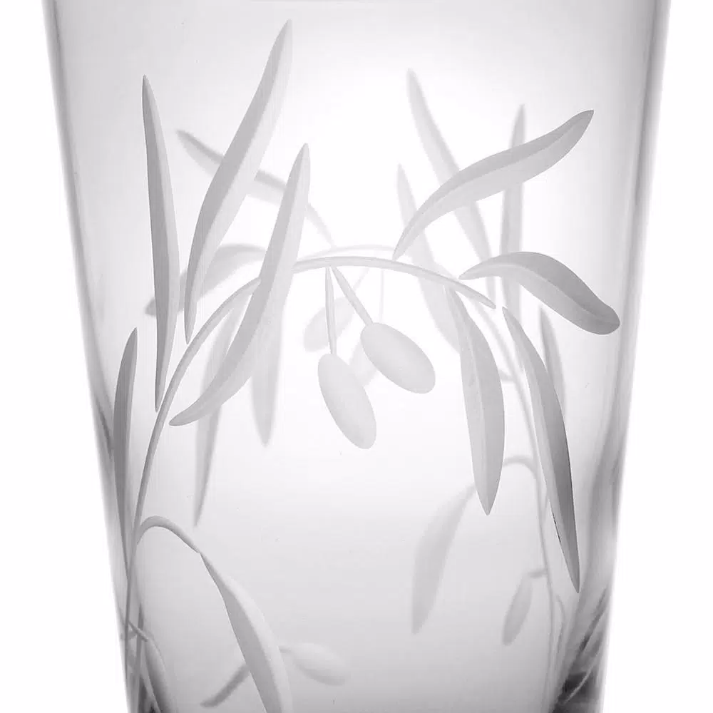 Rolf Glass Olive Branch Clear 15.5 oz. Highball Glass Set of 4 - Diamond-Wheel Engraved