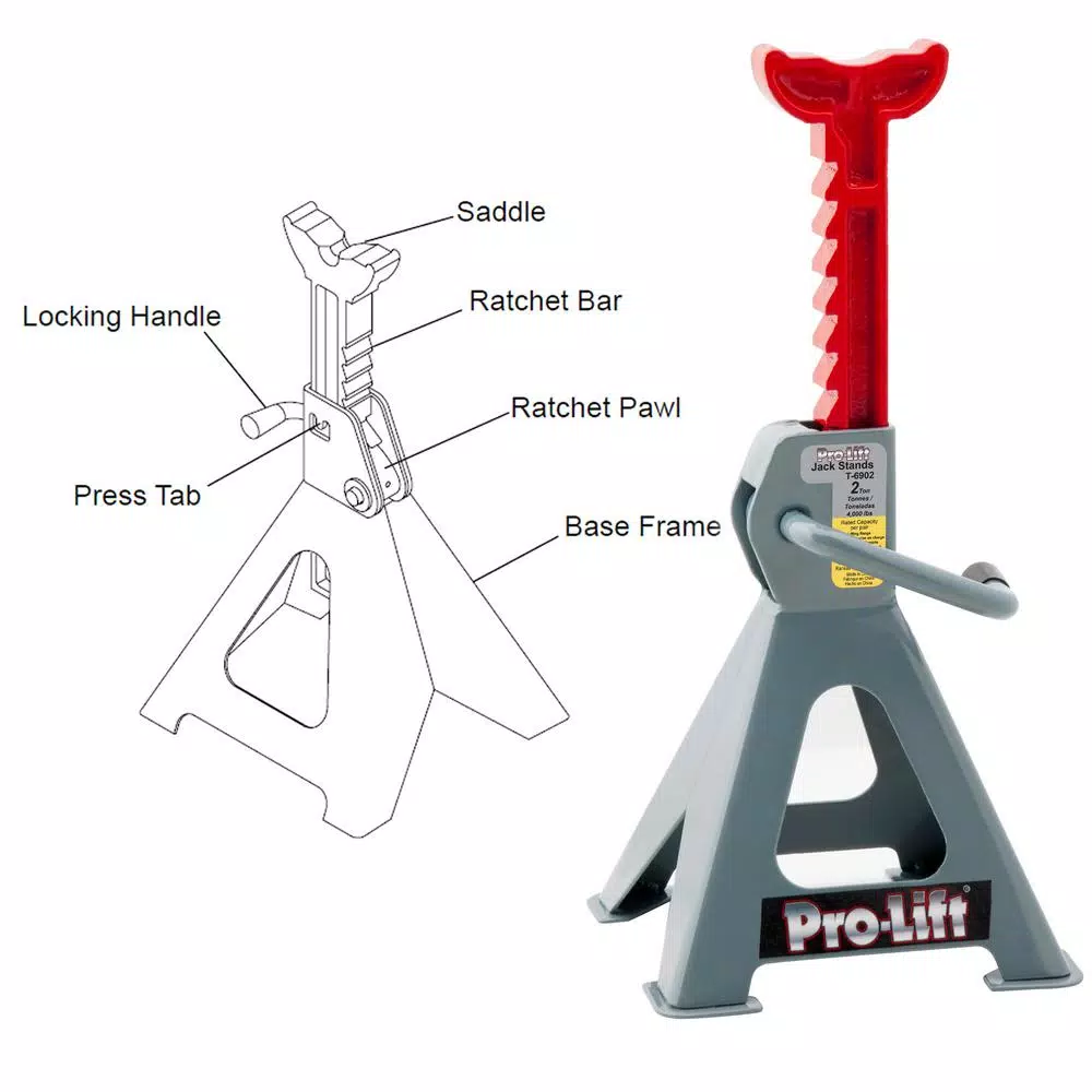 Pro-Lift Pro Lift T-6902 2-Ton Jack Stands with Ductile Cast Iron Ratchet Bar (Pair)