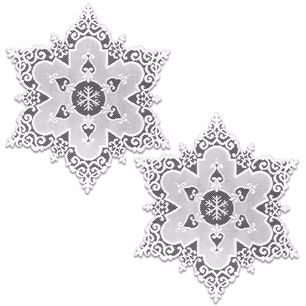 Heritage Lace Snowflake 18 in. White Round Lace Doily Charger, Set of 2