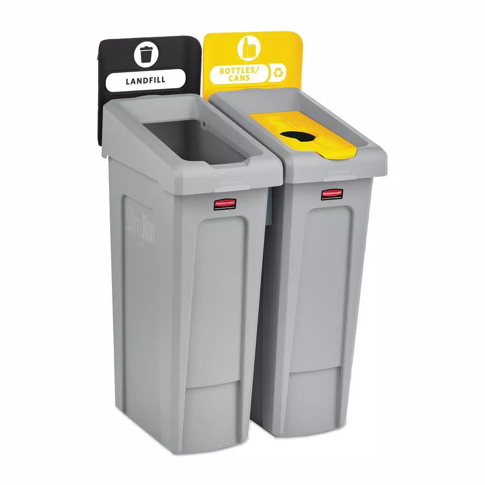 Rubbermaid Commercial Products 46 Gal. Slim Jim 2-Stream Recycling Station Kit, Gray/Yellow