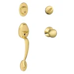 Schlage Plymouth Bright Brass Single Cylinder Deadbolt and Knob Handleset thumbnail 1
