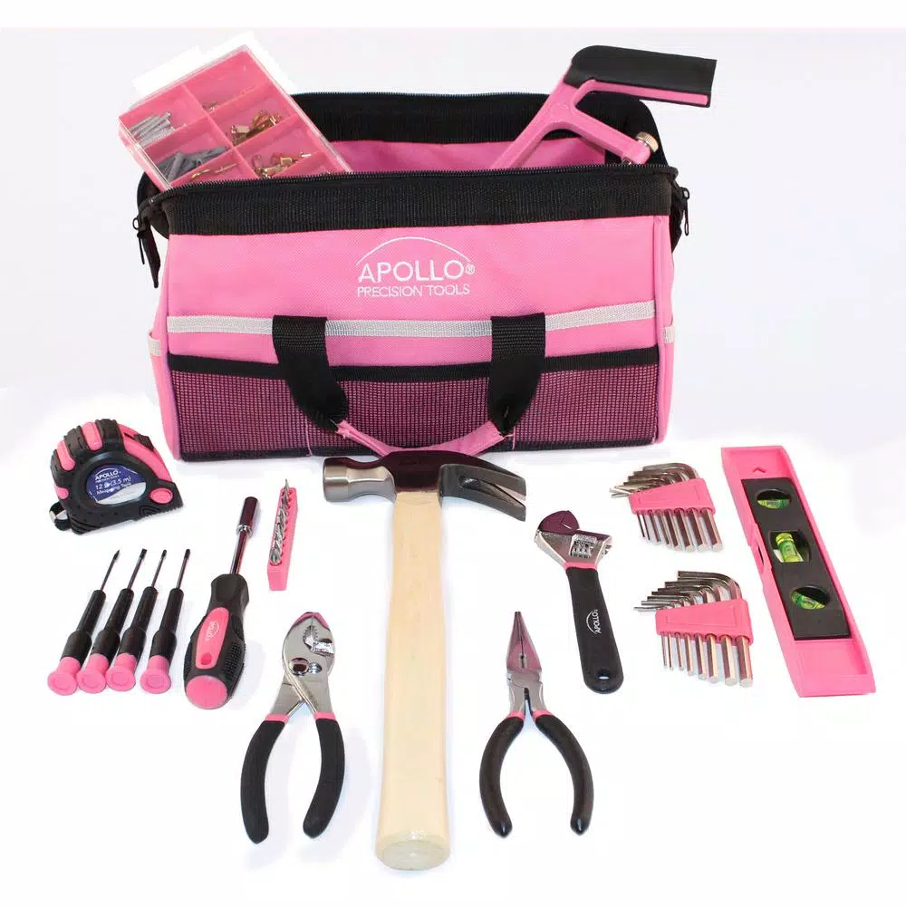 Apollo 201-Piece Home Tool Kit with Soft-Sided Tool Bag, Pink