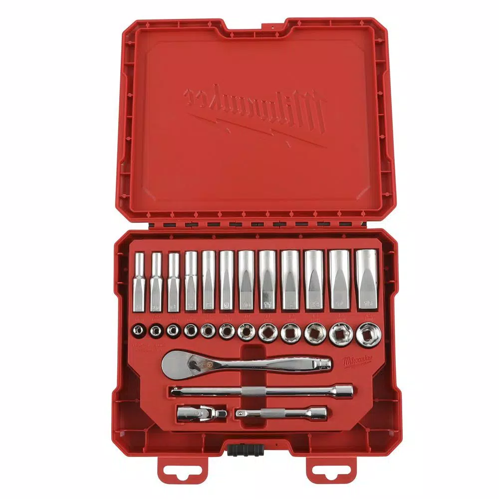 Milwaukee 1/4 in. Drive SAE & Metric Ratchet and Socket Mechanics Tool Set, 54-Piece