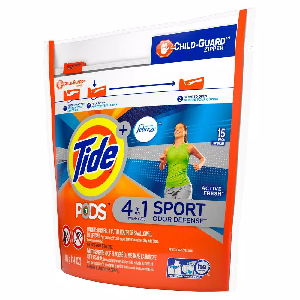 Tide PODS Plus Febreze Sport Odor Defense Laundry Detergent Pods, Active Fresh, 15-Count, 6-Pack