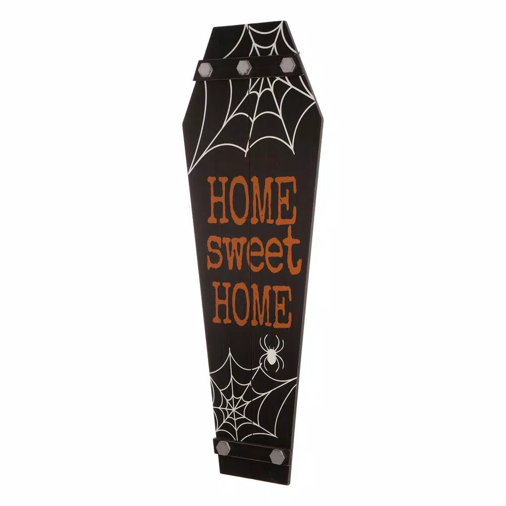 Glitzhome 42 in. Halloween Wooden Coffin Porch Leaning Decor - Home Sweet Home Sign