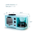 Elite Americana by Elite 3-in-1 Mini Breakfast Shoppe - 500W Toaster Oven, 4-Cup Coffee Maker & 6 in. Griddle, Blue thumbnail 4