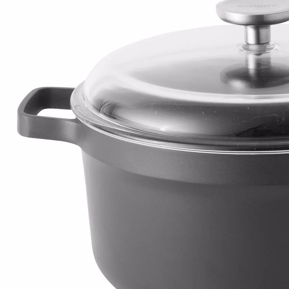 BergHOFF GEM 5.2 qt. Cast Aluminum Nonstick Stock Pot with Glass Lid, Black