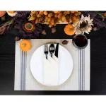 RITZ 12-Piece Grey Stripe Chambray Reversible Woven Indoor Outdoor Placemats thumbnail 3