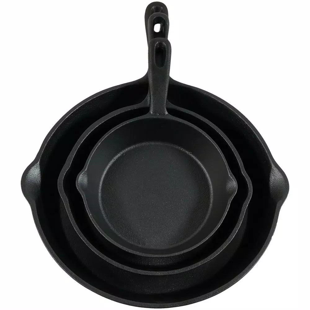 Sunnydaze Decor 3-Piece Cast Iron Skillet Set, Pre-Seasoned Black Cookware