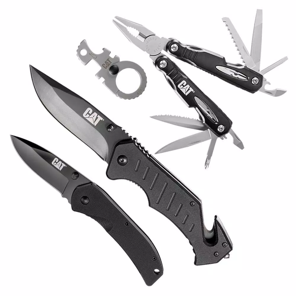 CAT 4-Piece EDC Multi-Tool and Folding Knife Set with 12-in-1 Multi-Tool and Keychain Tool