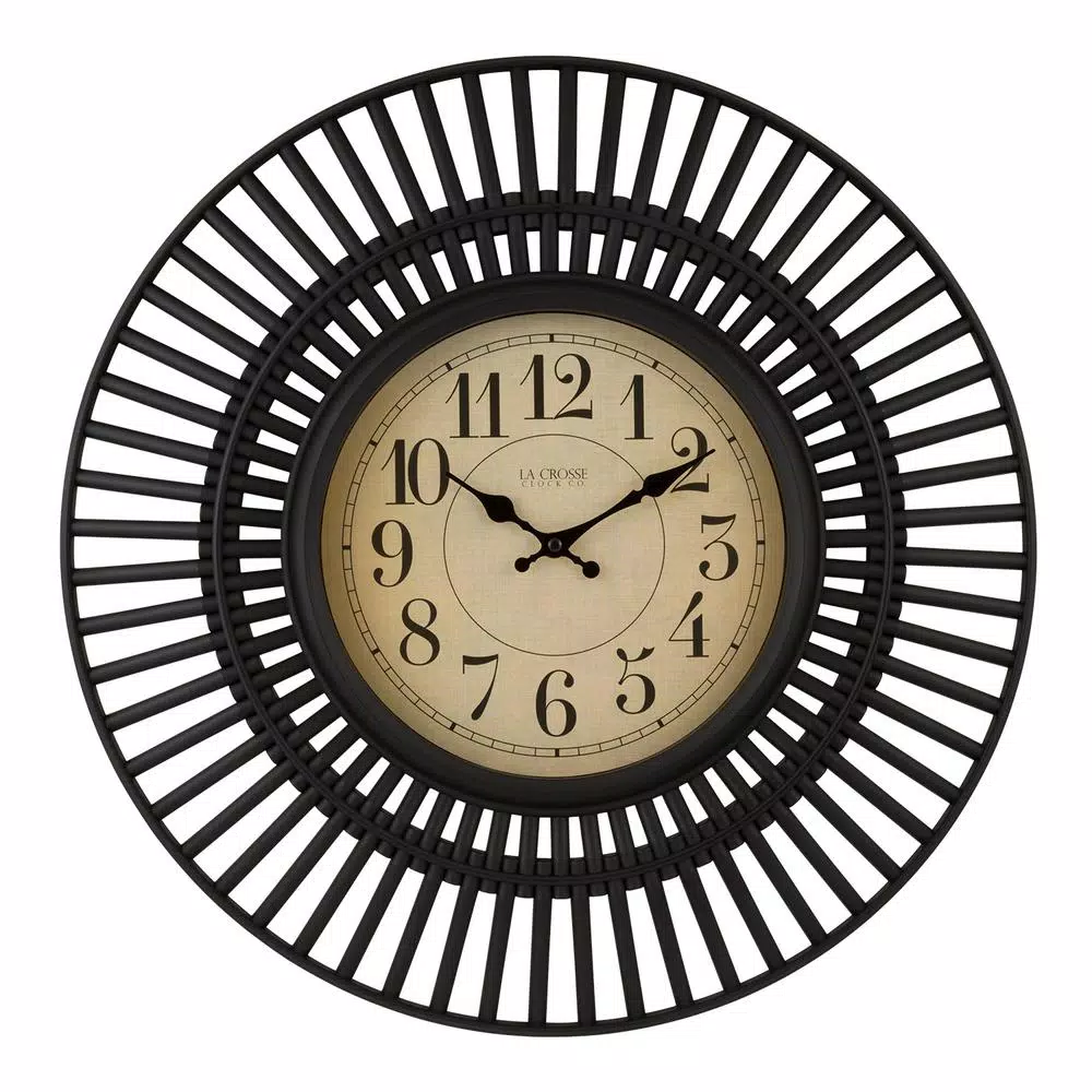 La Crosse Clock 20 in. Covington Quartz Round Wall Clock with Matte Black Frame