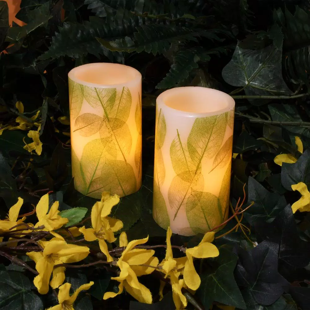 LUMABASE Lace Leaf Battery Operated Wax LED Candles - Set of 2