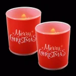 LUMABASE Red Glass LED Merry Christmas Battery Operated Flameless Candles, Set of 2 thumbnail 1