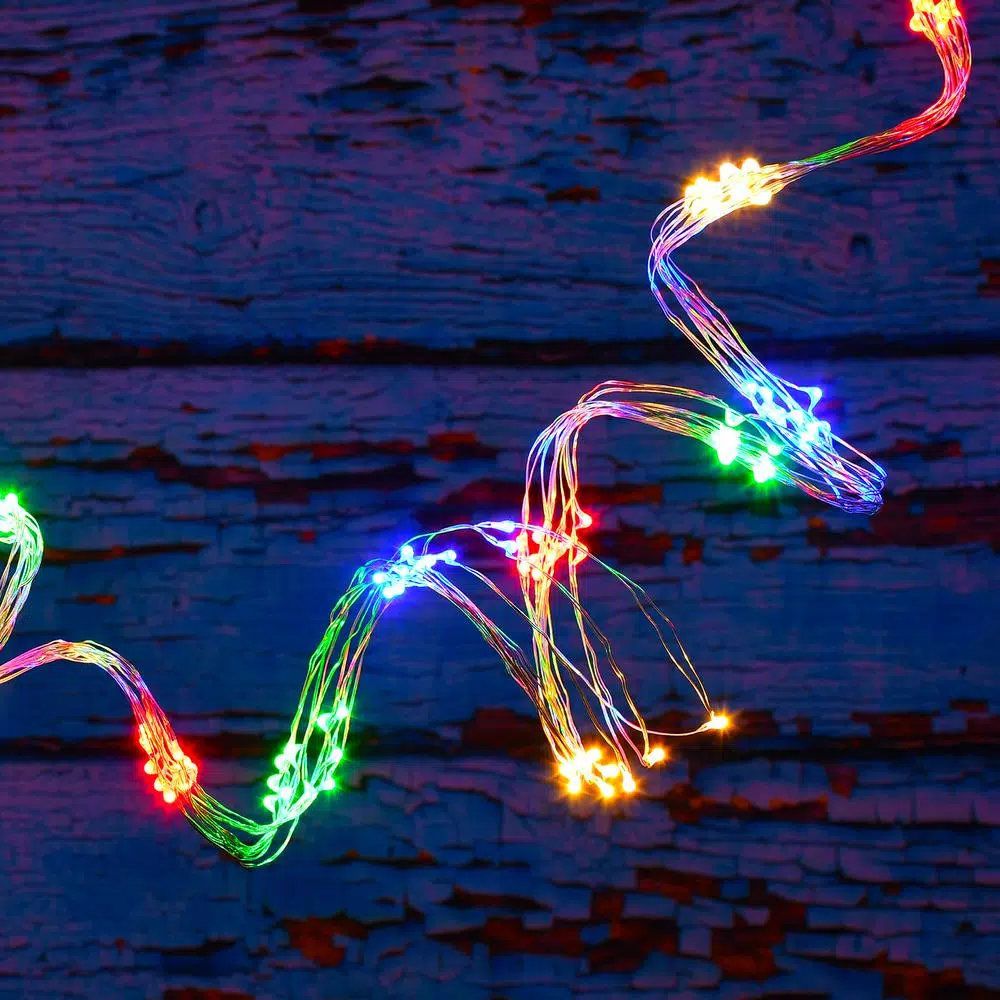 LUMABASE 100-Light Multi-Color LED Battery Operated Multi-Strand Fairy String Lights, Set of 2