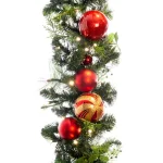 Village Lighting Company 9 ft. Pre-Lit LED Christmas Classic Garland with Red and Gold Ornaments thumbnail 1