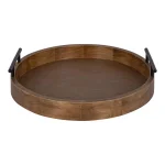 Kate and Laurel Lipton 18 in. Round Natural Wood Decorative Tray with Metal Handles thumbnail 2