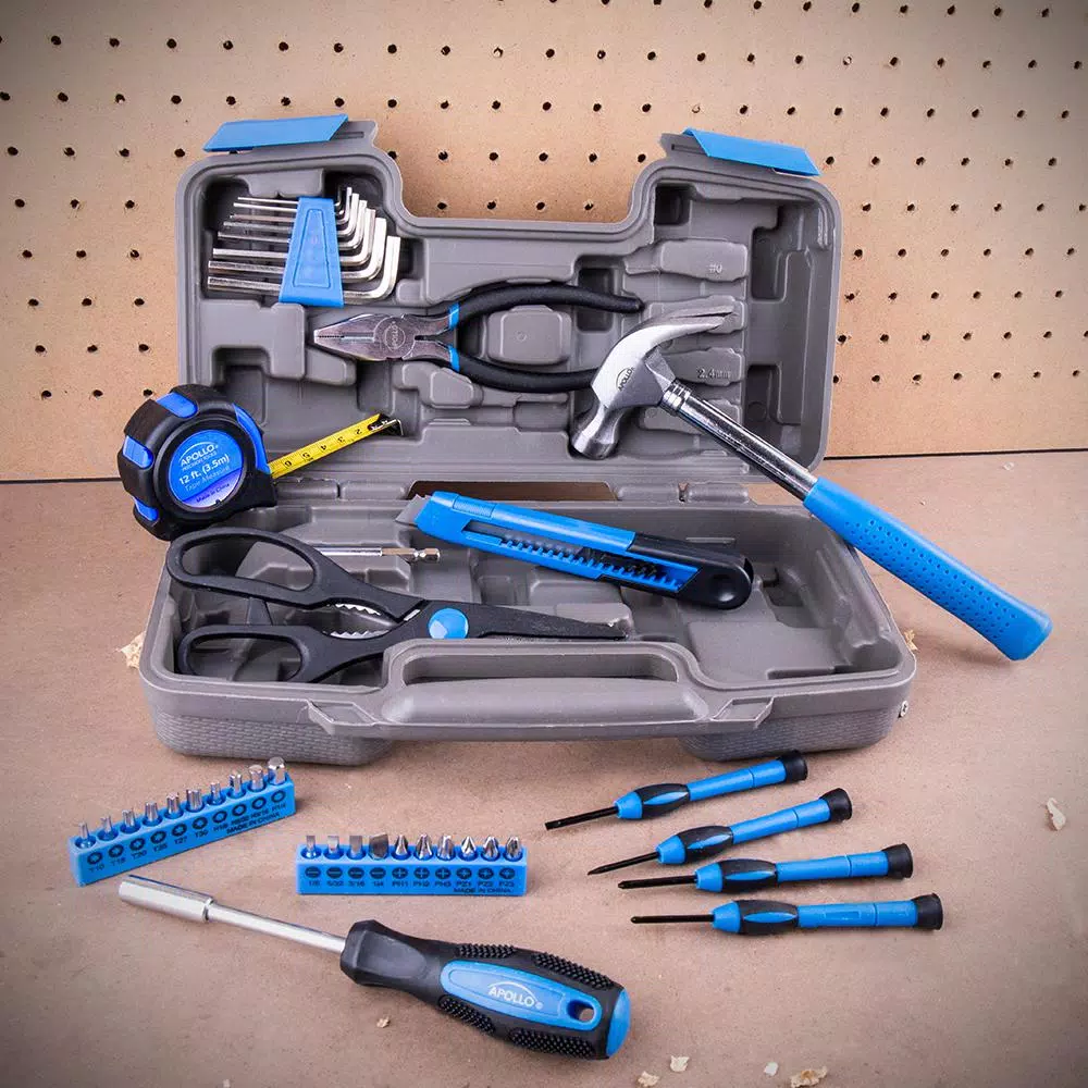 Apollo 39-Piece Essential Household Tool Kit with Blow Molded Case - Blue