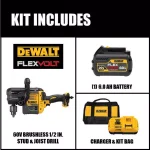 DEWALT FLEXVOLT 60V MAX Brushless 1/2 in. Stud & Joist Drill with E-Clutch and 6.0Ah Battery thumbnail 2