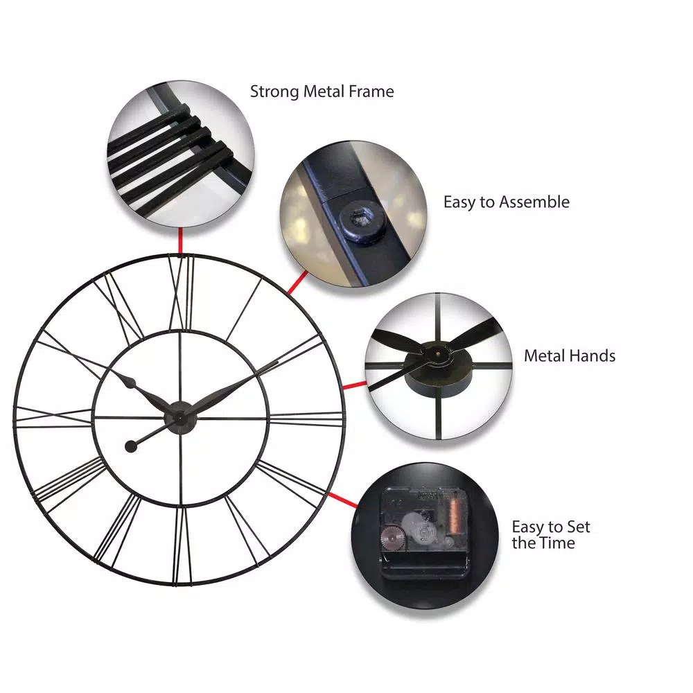 Infinity Instruments Skyscraper XXL 45 in. Oversized Round Wall Clock - Black Metal
