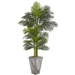 Nearly Natural 7 ft. Golden Cane Artificial Palm Tree with Cement Planter and River Rocks thumbnail 1