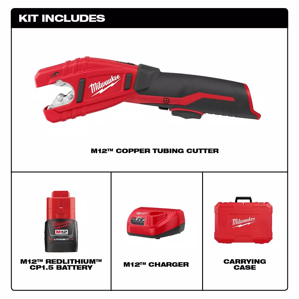Milwaukee M12 12V Cordless Copper Tubing Cutter Kit with 1000 Lumen M12 ROVER Flood Light