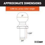 CURT 2-Inch Trailer Hitch Ball, 3,500 lbs Capacity, 3/4" x 1-3/4" Shank, Chrome Finish thumbnail 5