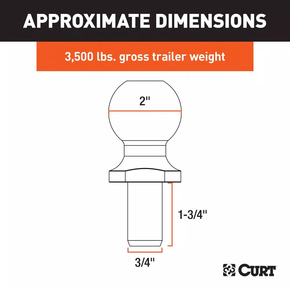 CURT 2-Inch Trailer Hitch Ball, 3,500 lbs Capacity, 3/4" x 1-3/4" Shank, Chrome Finish