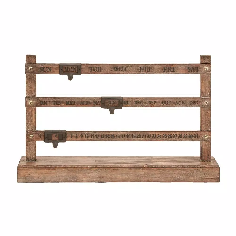 LITTON LANE Farmhouse Wood Fencepost Calendar, 22 in. x 14 in. Rustic Oak Finish with Iron Date Markers