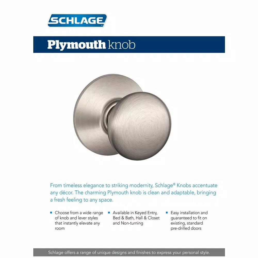Schlage Plymouth Keyed Entry Door Knob, Matte Black, ANSI Grade 1