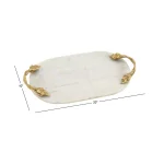 LITTON LANE 20 in. White Marble Oval Decorative Tray with Gold Leaf and Vine Aluminum Handles thumbnail 5