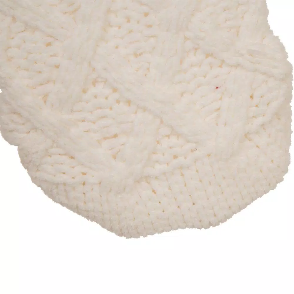 Glitzhome 22 in. White Knitted Christmas Stocking with Red Trim and Pompoms