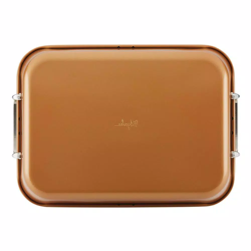 Ayesha Curry Ayesha Bakeware Nonstick Roasting Pan with Convertible Rack, 11 x 15-Inch, Copper