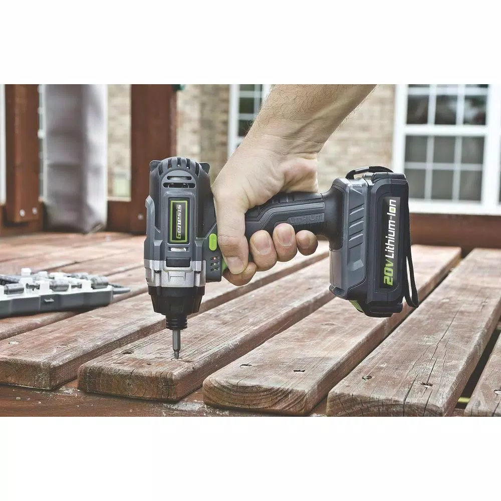 Genesis GLID20A 20V Cordless Lithium-Ion Impact Driver Kit with 1.5Ah Battery, Charger, and Bit