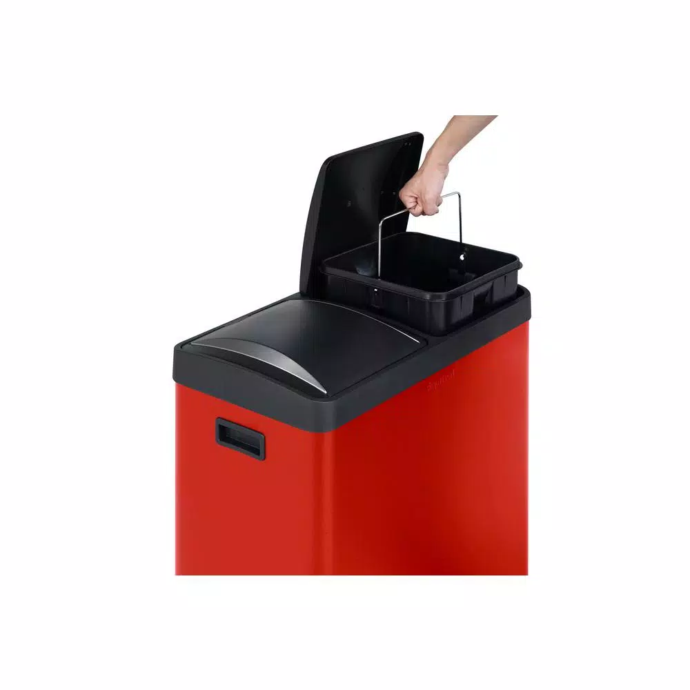 Step N' Sort 16 Gallon Red 2-Compartment Stainless Steel Trash and Indoor Recycling Bin