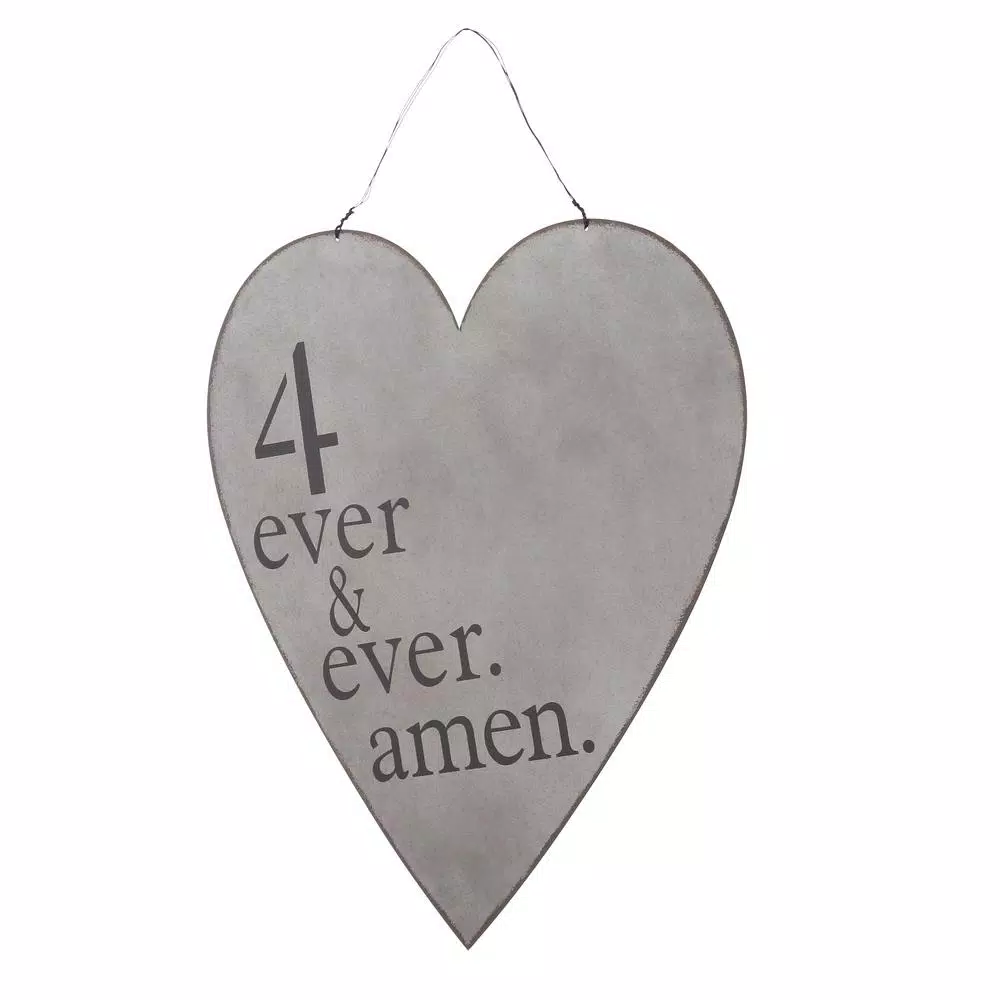 3R Studios 4 Ever and Ever Amen Heart Shaped Metal Wall Art - Grey Words & Quotes Decor