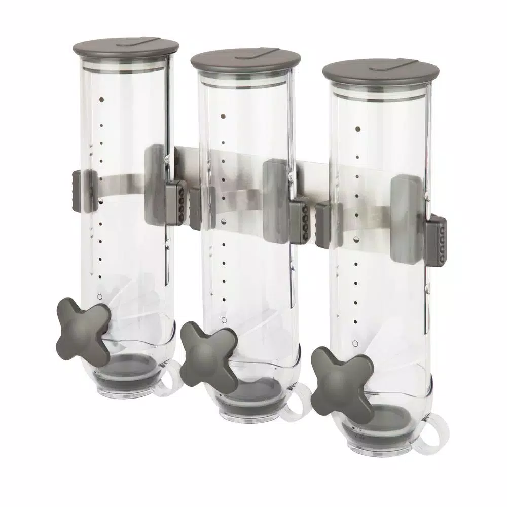 Honey-Can-Do SmartSpace Edition Wall-Mounted Triple Cereal Dispenser - Stainless Steel Dry Food Dispenser