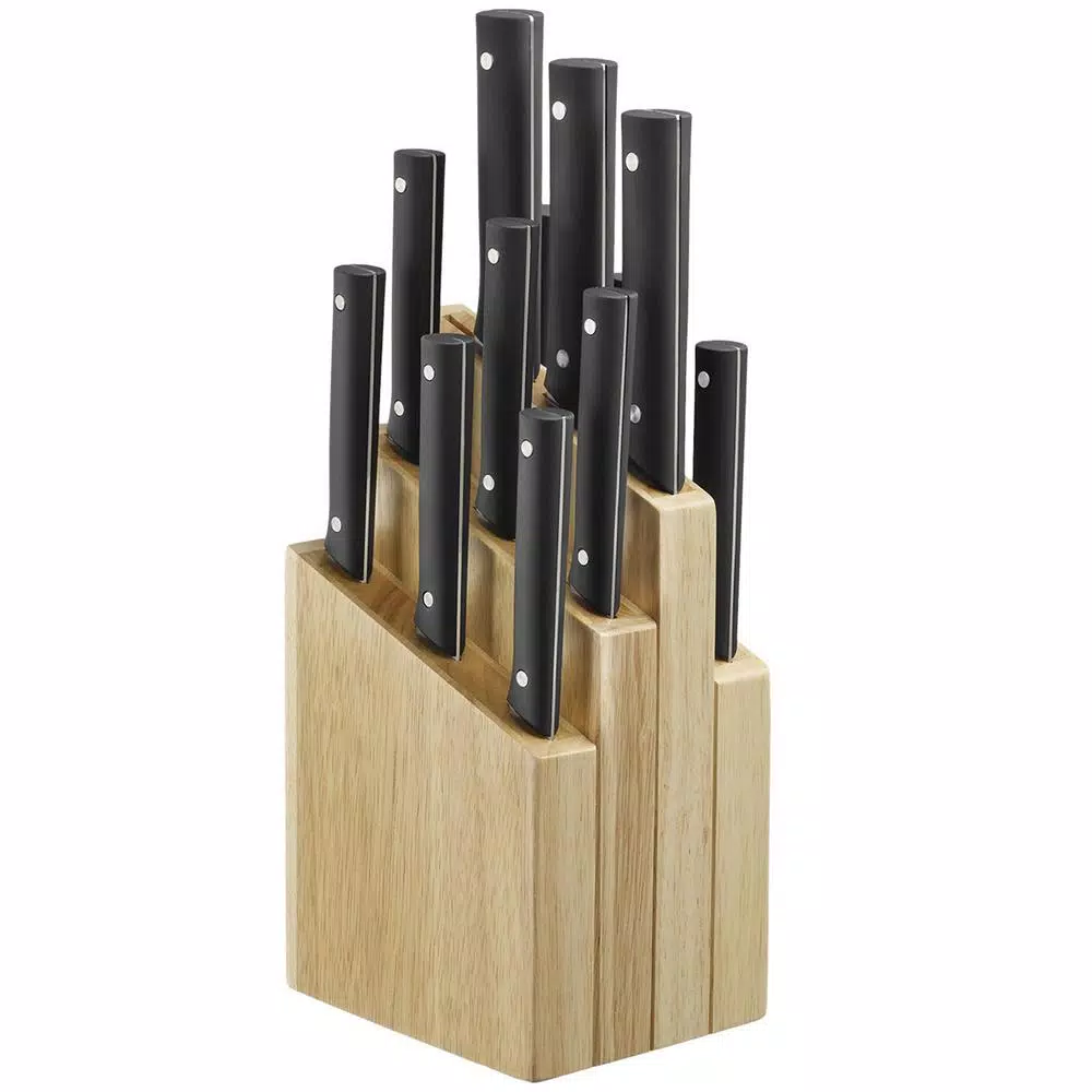 Hampton Forge 13-Piece Kitchen Knife Set with Stainless Steel Blades and Wood Block