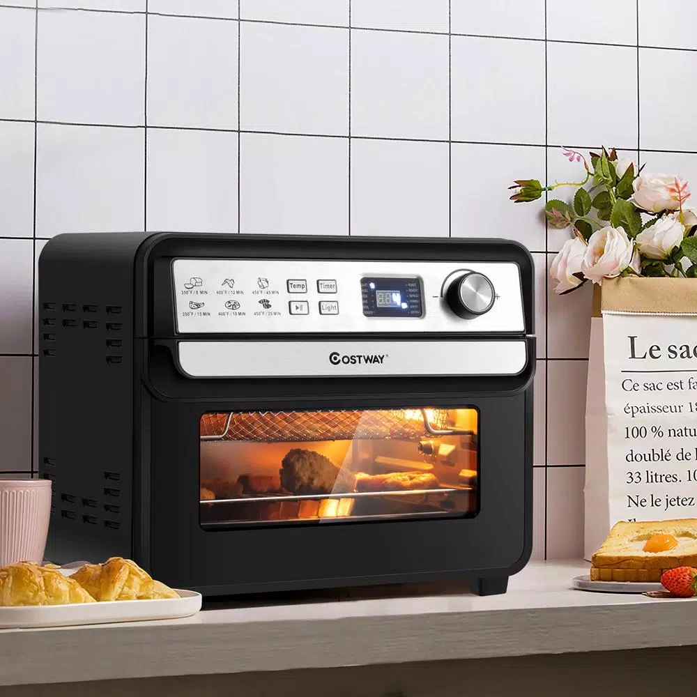 Costway 23 Qt. 12-in-1 Air Fryer Oven with Rotisserie, 1700W Convection Toaster Oven, Black