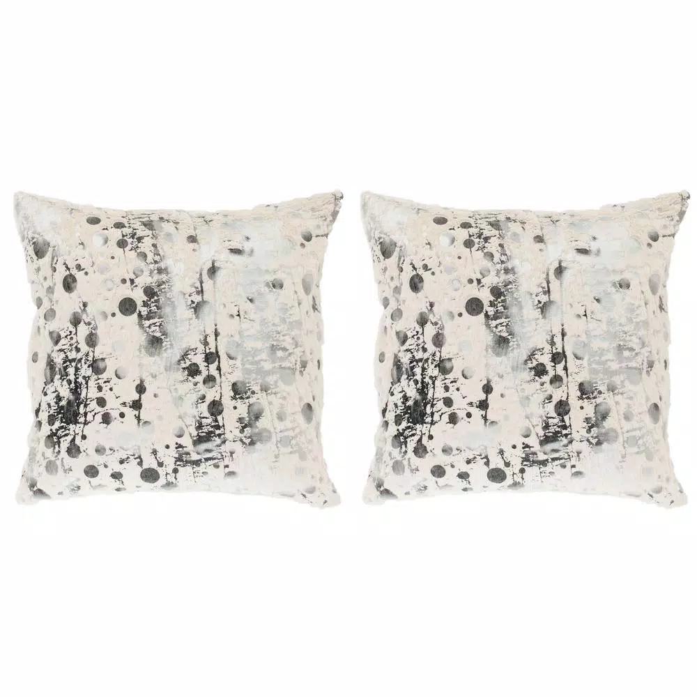 Safavieh Nars White and Charcoal Grey Graphic Faux Fur Throw Pillows, 20 x 20 in. (Set of 2)