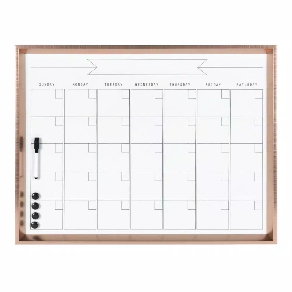 DesignOvation Calter Modern Magnetic Dry Erase Monthly Calendar Wall Organizer with Frame