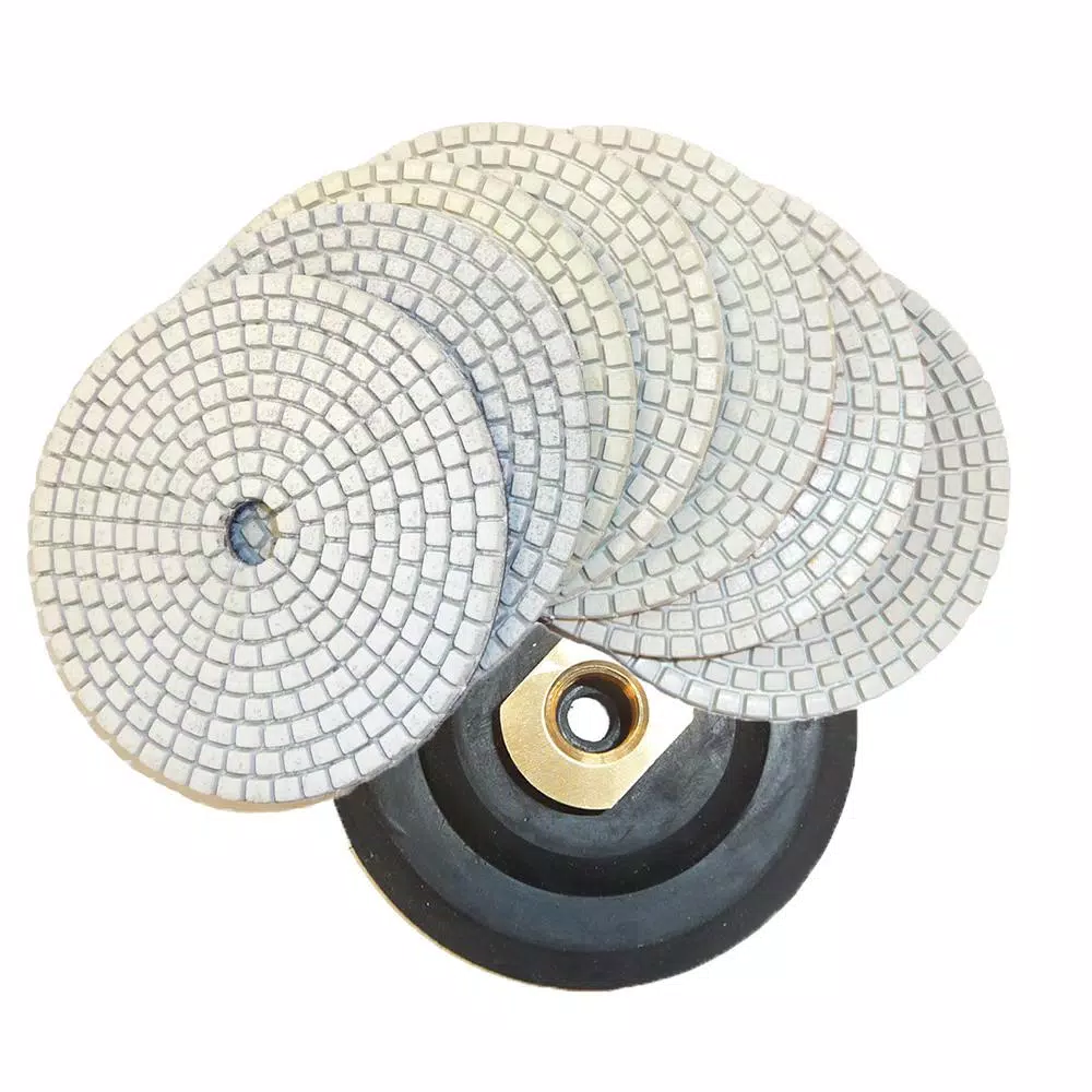 Toolocity JHX 5 in. Dry/Wet Diamond Polishing Pad Set with Semi-Rigid Back Holder for Concrete and Granite