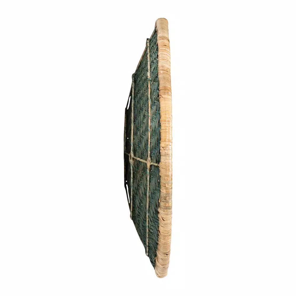 3R Studios Handwoven Beige and Green Rattan Wall Decor - Coastal Tropical Style Wall Hanging